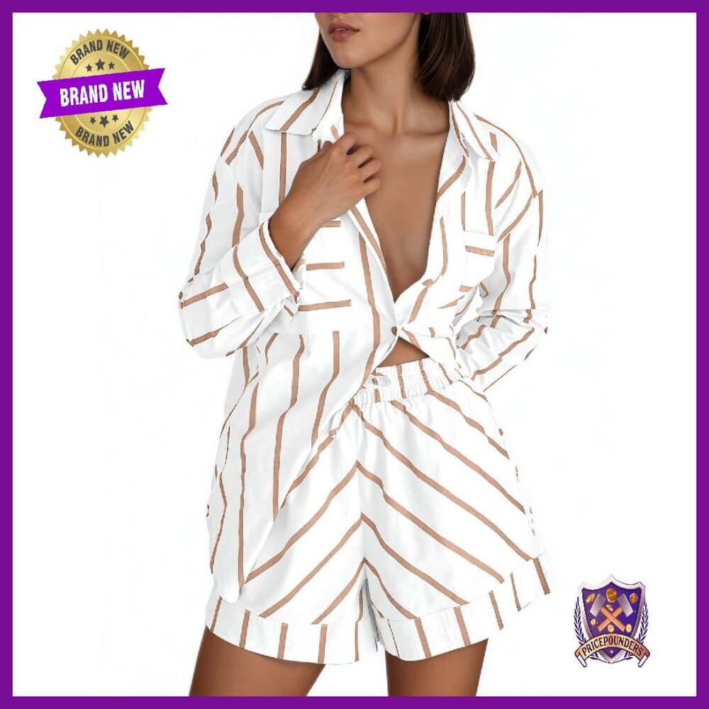 Women's 2-Piece Lounge Set Button Down Shirt Shorts Matching Pajamas